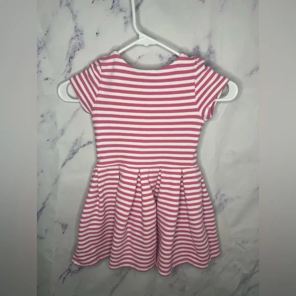 Polo by Ralph Lauren Girls White and Pink Striped Fit & Flare Dress Sz 6 - Picture 3 of 3